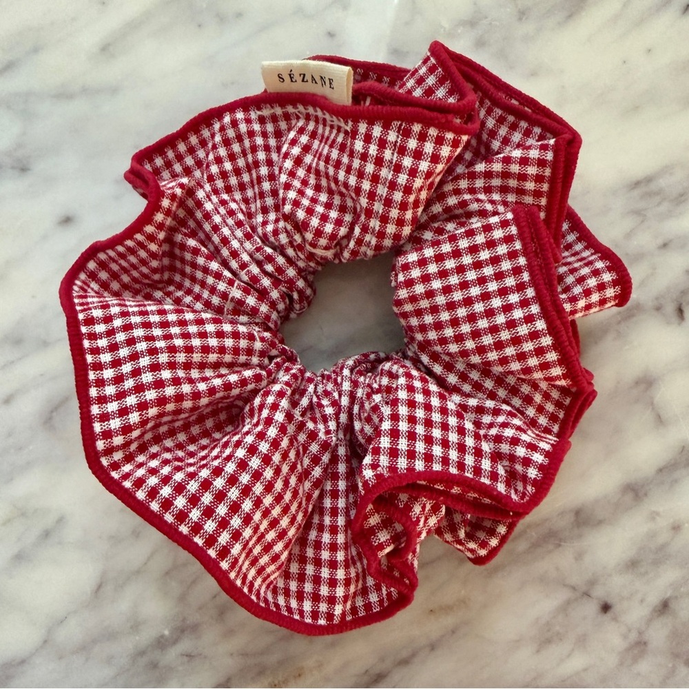🍒 NWOT Sézane Red Gingham Pattern Scrunchie Picnic Holiday